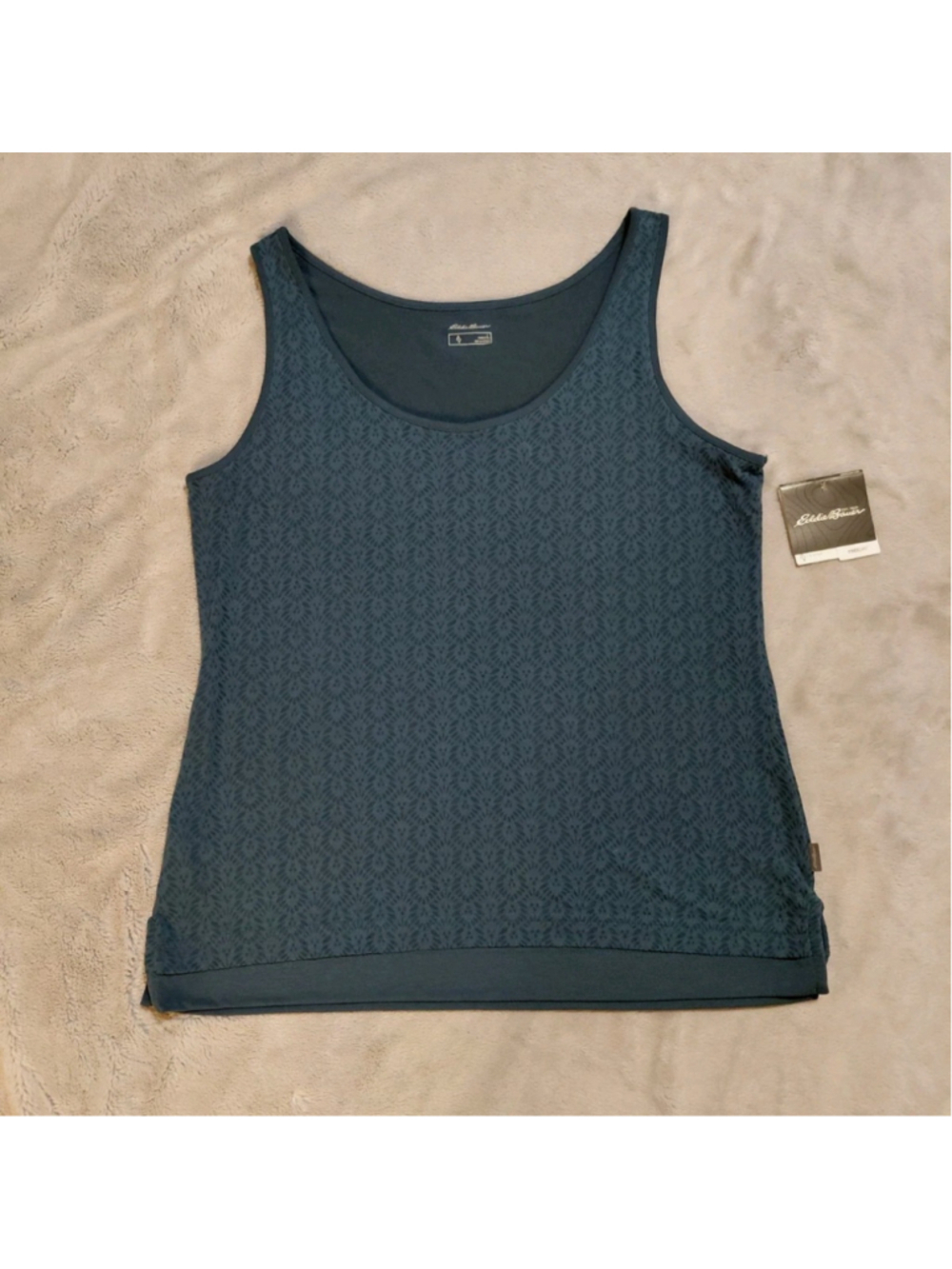 Eddie Bauer Womens Blue Cotton Blend Lace Double Layer Slim Tank Top Large NWT